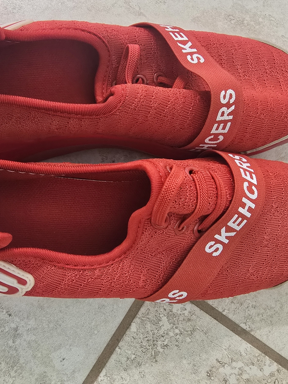 Skechers Red Knit Slip-On Sneakers with White Logo Strap